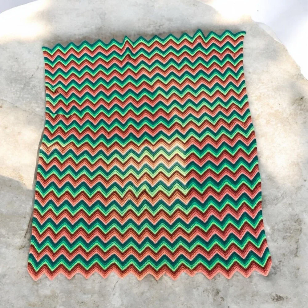 Striped Chevron Knit Throw Blanket in Green and Tan - Picture 5 of 12